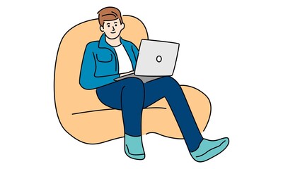 Young man sitting with laptop computer