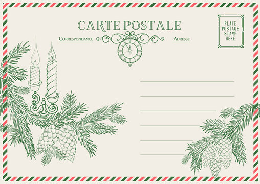 Сhristmas vintage postcard template. Vector illustration