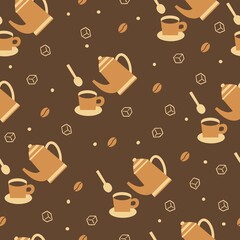 Delicious Hot Coffee with Sugar Vector Illustration Seamless Pattern