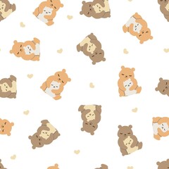Cute Mother Bear and Child Bear Vector Illustration Pattern