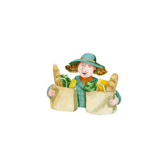 watercolor character shopping people withe shopping bag