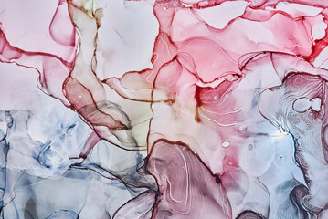 Fototapeta premium Fluid Art . Abstract colorful background, wallpaper. Mixing acrylic paints. Modern art. Marble texture. Alcohol ink colors translucent