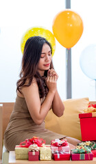 Asia woman happy with gift box in christmas day