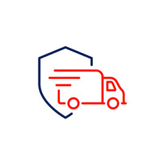 Truck with a shield. Secure shipping services. Safe delivery icon concept isolated on white background. Vector illustration