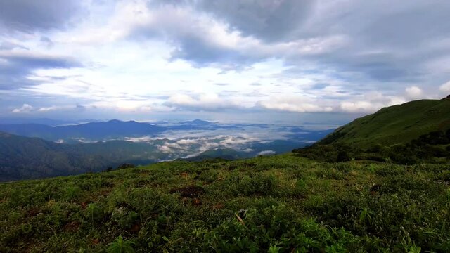 Cloud multilayer movements above mountain range at morning
