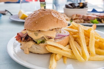 Big burger with french fries boundary