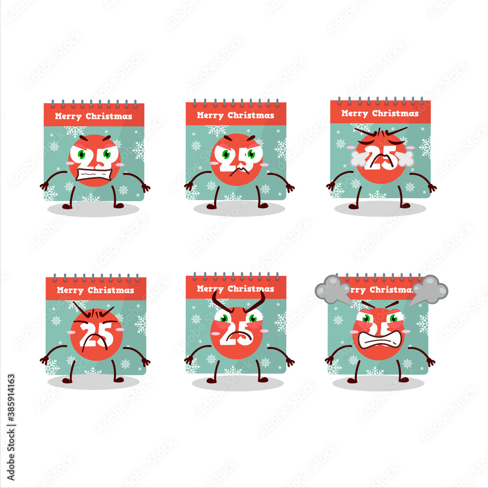 Poster 25th december calendar cartoon character with various angry expressions