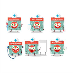 Doctor profession emoticon with 25th december calendar cartoon character