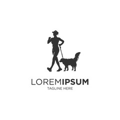 woman running with dog silhouette logo