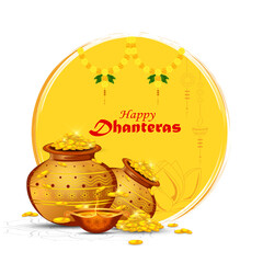 illustration of Gold coin in pot for Dhanteras celebration-Happy Dhanteras.