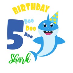 Cute baby boy shark birthday card illustration