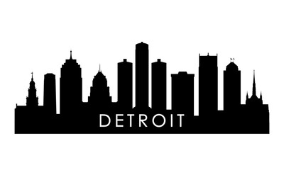 Detroit skyline silhouette. Black Detroit city design isolated on white background.