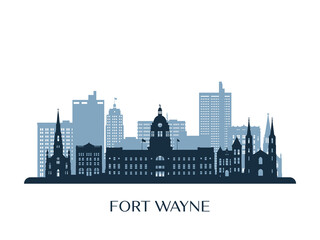 Fort Wayne skyline, monochrome silhouette. Vector illustration. - obrazy, fototapety, plakaty