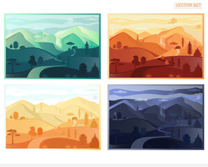 Natural landscape. Mountain view.Four vector posters.