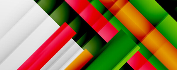 Geometric abstract backgrounds with shadow lines, modern forms, rectangles, squares and fluid gradients. Bright colorful stripes cool backdrops