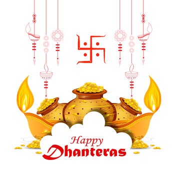 illustration of Gold coin in pot for Dhanteras celebration-Happy Dhanteras.