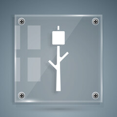 White Marshmallow on stick icon isolated on grey background. Square glass panels. Vector.