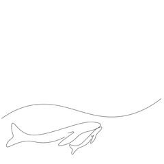 Obraz premium Whale family line drawing. Vector illustration