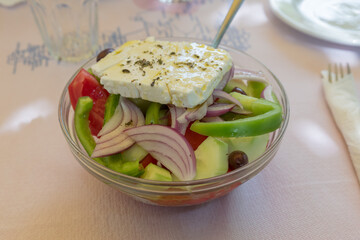 Plate of real Greek salad close up