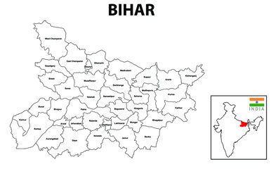 Bihar Map. Bihar District map. Bihar districts map with name labels. Bihar map 2020.