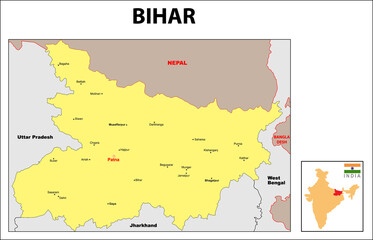 Bihar Map. Bihar District map 2020. Major cities in Bihar with detailed view. Bihar map with district and cities name 2020.