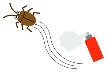 スプレーから逃げるゴキブリのベクターイラスト
