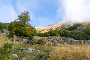 Mountain landscapes of beautiful grass, lakes, rocks and outdoors