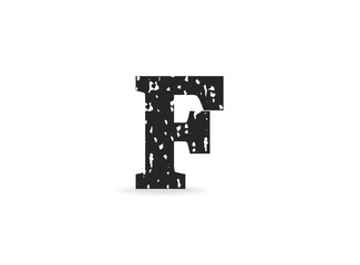 F letter grungy, grunge texture design. Rubber stamp imprint style. For logo, brand label, poster, design elements etc. Isolated vector illustration.