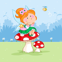 Obraz na płótnie Canvas Hello spring - Lovely little spring fairy - Illustrations for kids