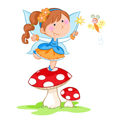 Obraz na płótnie Canvas Hello spring - Lovely little spring fairy - Illustrations for kids - Isolated on the white background