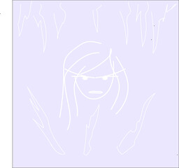 Angry girl of white lines on a blue background with white icicles