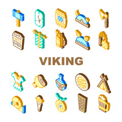 Viking Ancient Culture Collection Icons Set Vector