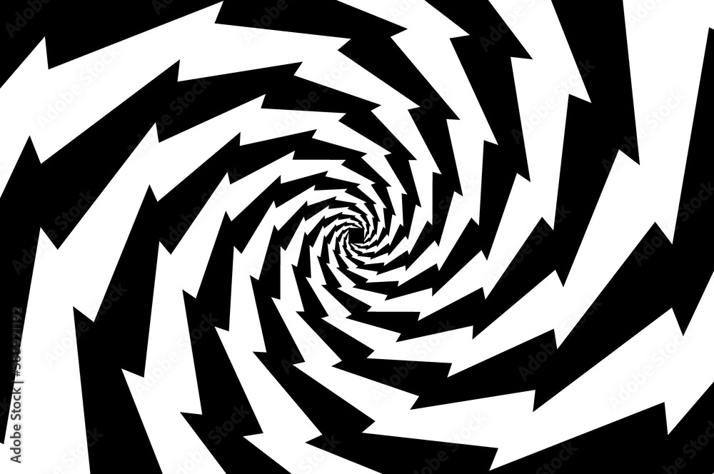 Sticker spiral of rotating squares, spiral from squares - black and white pattern