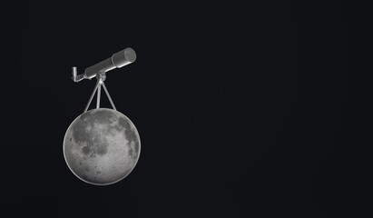 A telescope standing atop the Moon. A 3d render.