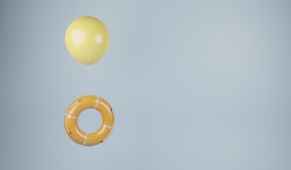A rescue wheel floating on a balloon. A 3d render.