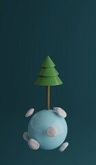A spruce tree on a little planet. A 3d render.