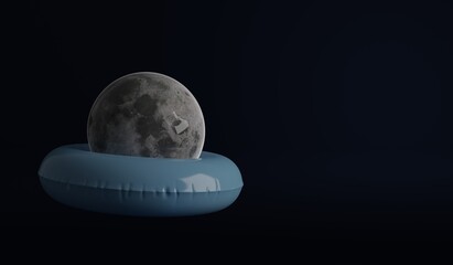 The Moon put in a water float. A 3d render.
