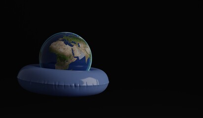 The Earth put in a water float. A 3d render.