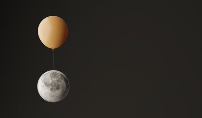 The Moon hung on a balloon. A 3d render.