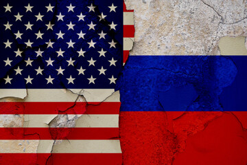 Political relations between Russia and the United States of America by flags