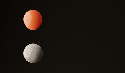 Planet Mercury hung on a balloon. A 3d render.