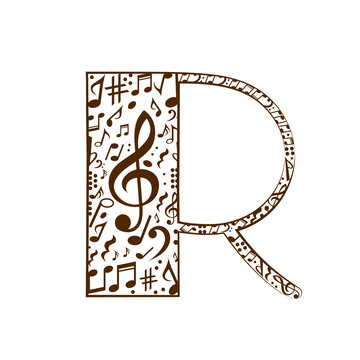 Abstract vector alphabet - R made from music notes - alphabet set