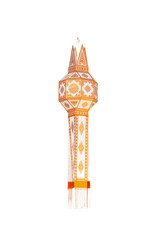 Paper lanterns hanging on white rope isolated on background , clipping path