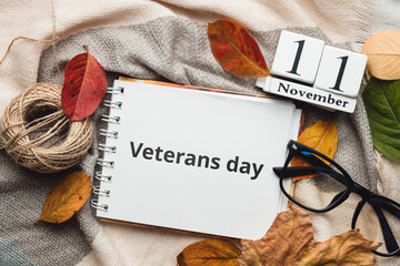 Veterans day of autumn month calendar November