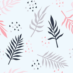 Vector seamless pattern with tropical palm leaves. Graphic stylized drawing.