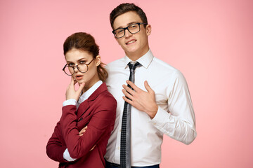 work colleagues business man and woman office management team officials