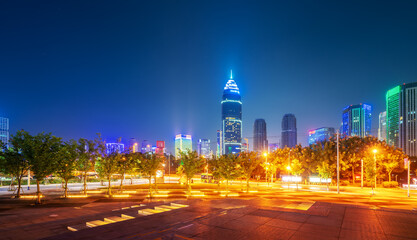 Fototapeta na wymiar Modern city high-rise buildings, night view of Shaoxing Central Business District, China.