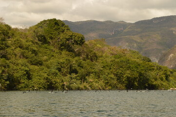 Sailing on the river through the stunning Sumidero Canyon in Chiapas, Mexico