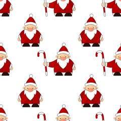 A seamless pattern with Santa Claus. Christmas template. Wrapping paper. White background.