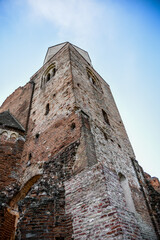 Abandoned church with old and beautiful architectural design, popular tourist attraction. The church looks like a castle from Romania. The history of this church is very interesting.